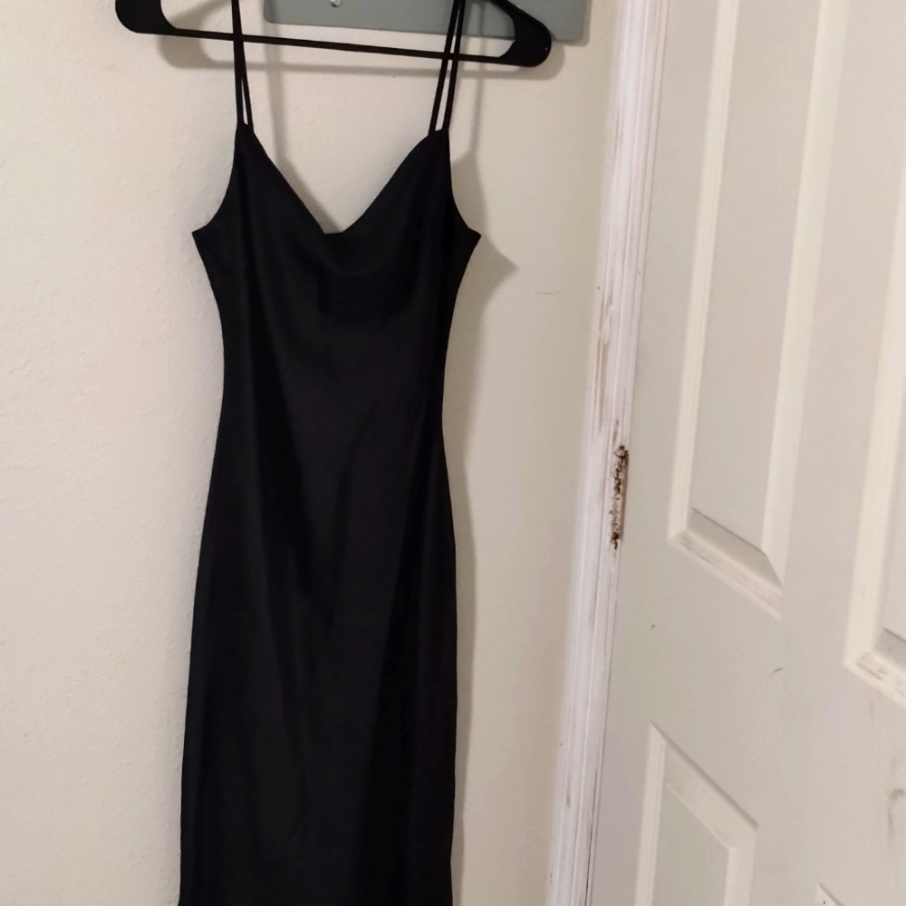 Express Scoop Neck Black Silky Long Dress